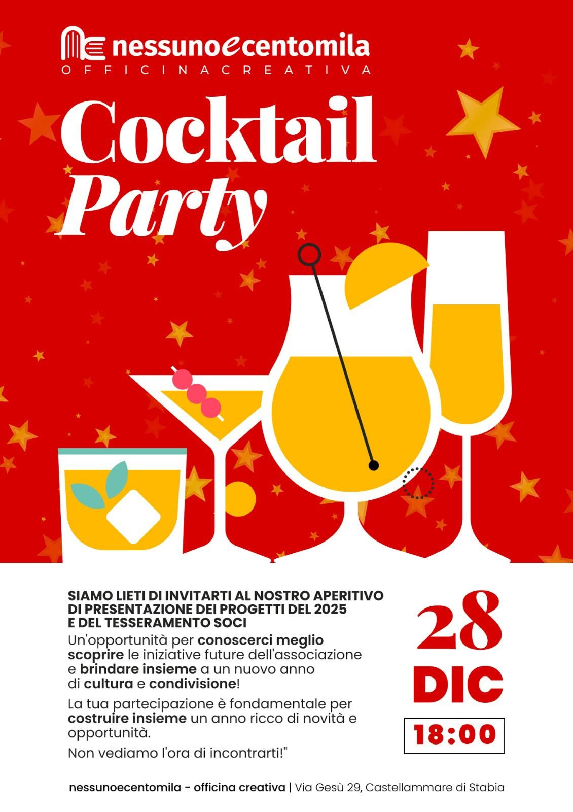 Locandina: Cocktail Party · Progetti 2025 e tesseramento soci · 28 dicembre 2024 · ore 18:00