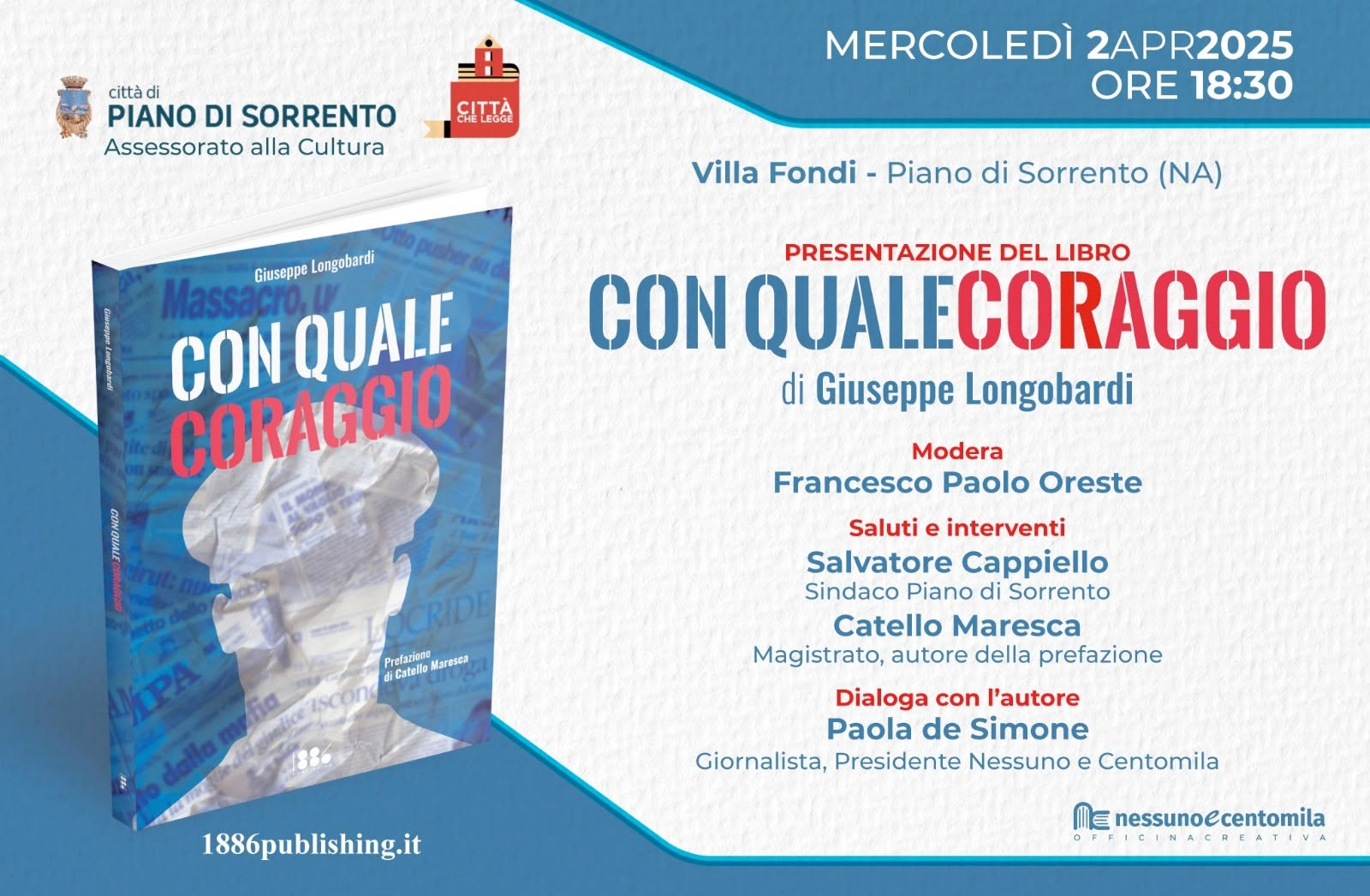 Locandina: Con quale coraggio · Giuseppe Longobardi · 2 aprile 2025 · ore 18:30