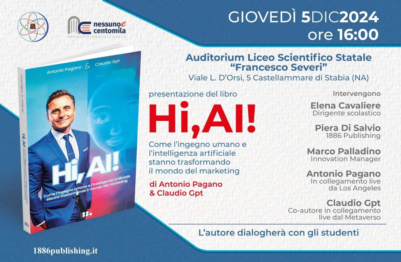 Locandina: Hi, AI! · Antonio Pagano e Claudio Gpt · 5 dicembre 2024 · ore 16:00