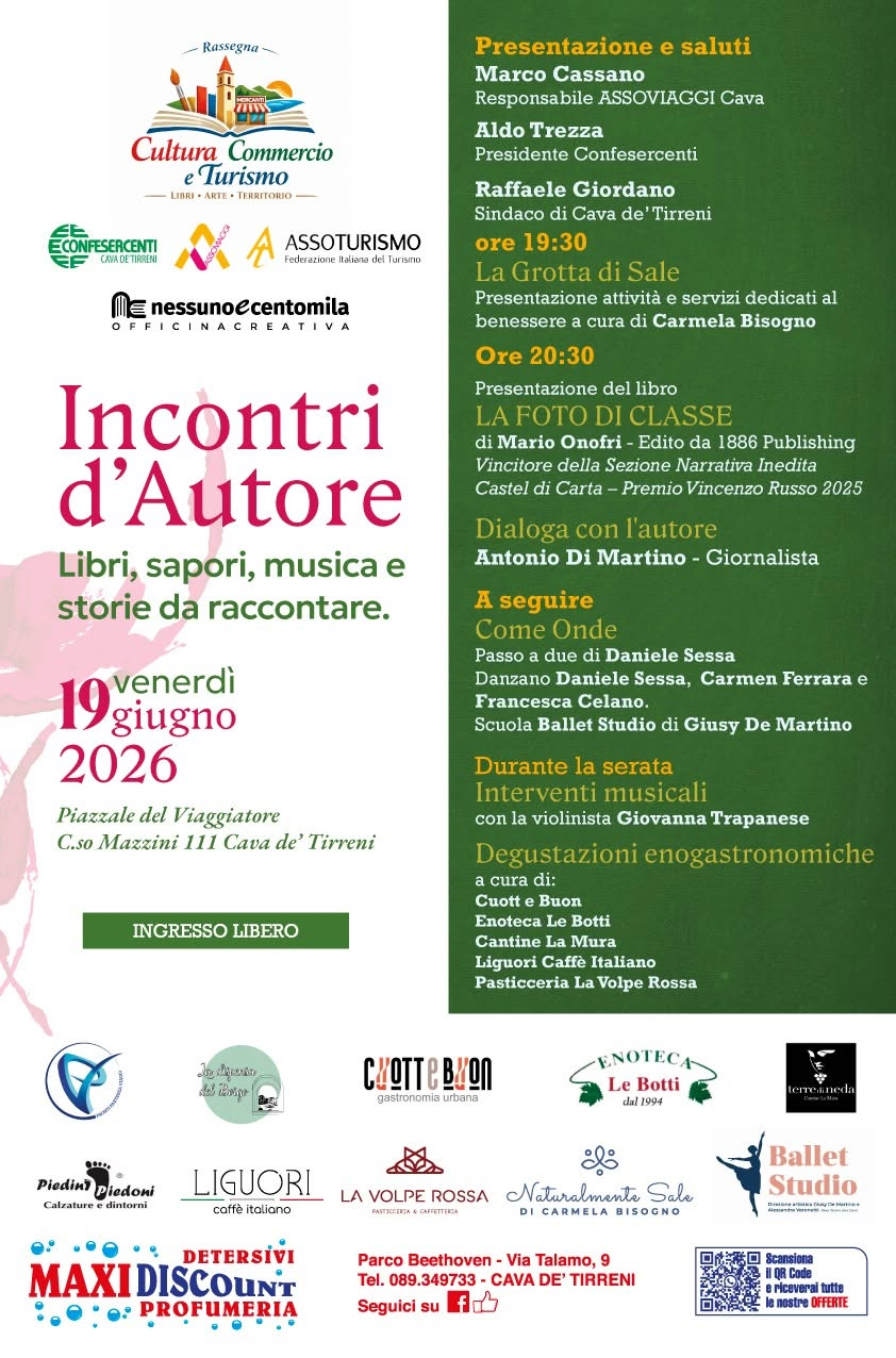 Locandina: Incontri d’Autore · La foto di classe · 19 giugno 2026 · ore 19:30 · Libro alle 20:30
