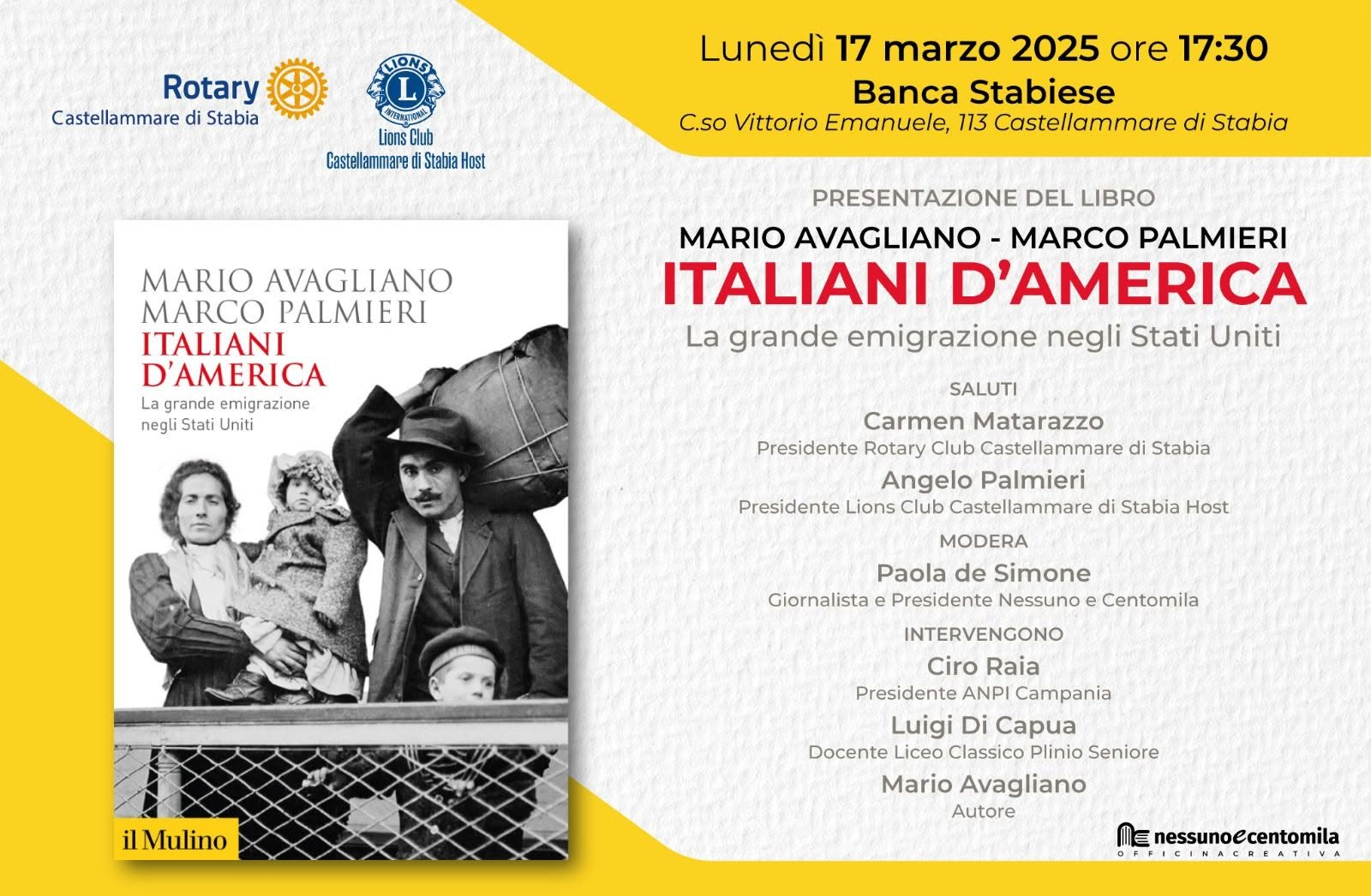 Locandina: Italiani d’America · Mario Avagliano e Marco Palmieri · 17 marzo 2025 · ore 17:30