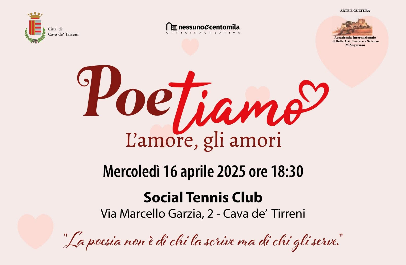 Locandina: Poetiamo · L’amore, gli amori · 16 aprile 2025 · ore 18:30