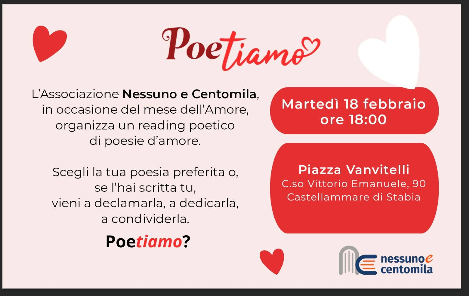 Locandina: Poetiamo · Poesie d’amore · 18 febbraio 2025 · ore 18:00