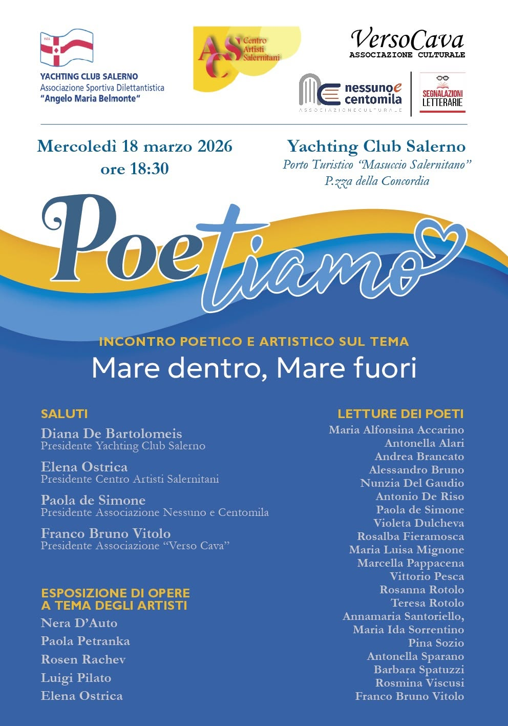 Locandina: Poetiamo · Mare dentro, Mare fuori · 18 marzo 2026 · ore 18:30