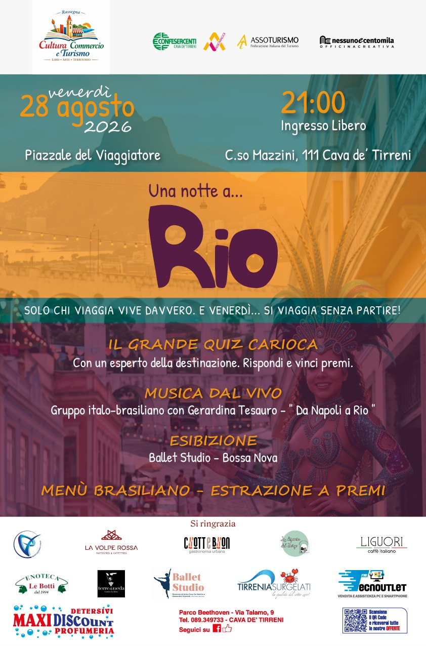 Locandina: Una notte a Rio · 28 agosto 2026 · ore 21:00