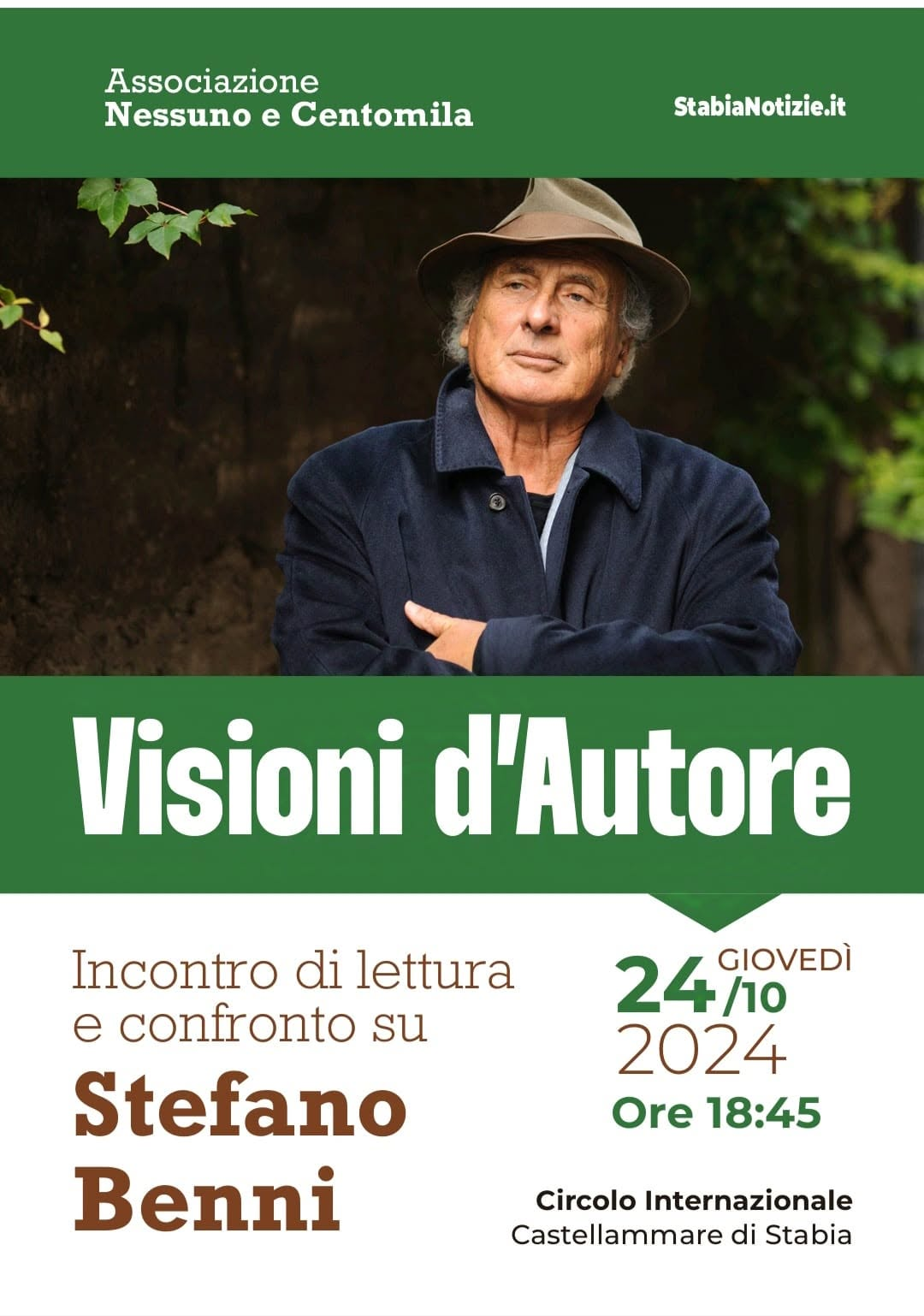 Locandina: Visioni d’Autore · Stefano Benni · 24 ottobre 2024 · ore 18:45